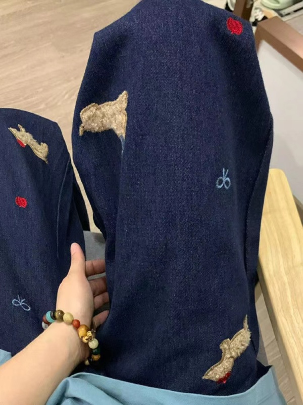 American retro puppy patch embroidered wide leg jeans for women spring and autumn new loose casual drape floor mopping pants
