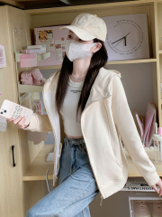 Autumn and winter coat women's hooded sweatshirt 2024 new small casual cardigan velvet thickened loose top