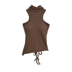 High-necked, shoulder-length, versatile vest, feminine, slim-fitting bottoming with breast pads, backless waist-cinching strappy top