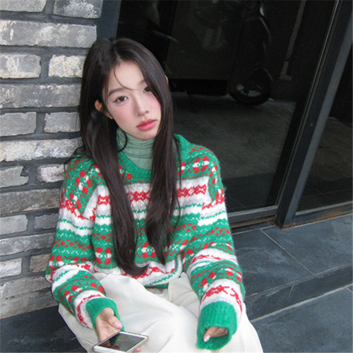 Xinbangbang homemade Nordic ethnic style jacquard knitted round neck Fair Isle sweater for women autumn and winter 2024 gentle style