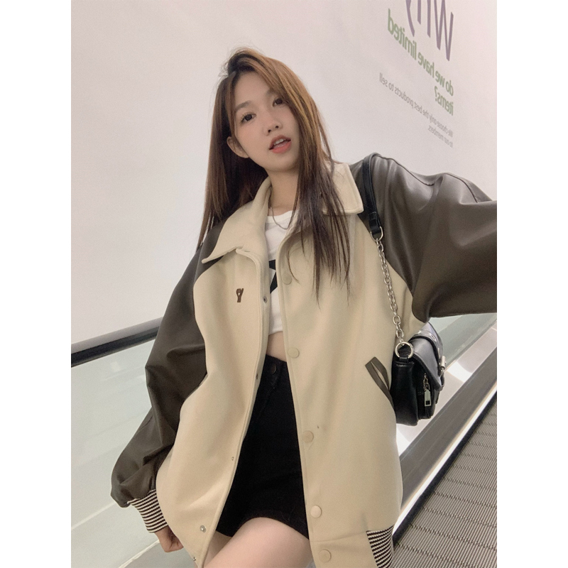 Imitation cotton large fish scale composite American retro stitching baseball uniform for women embroidered jacket tops for women