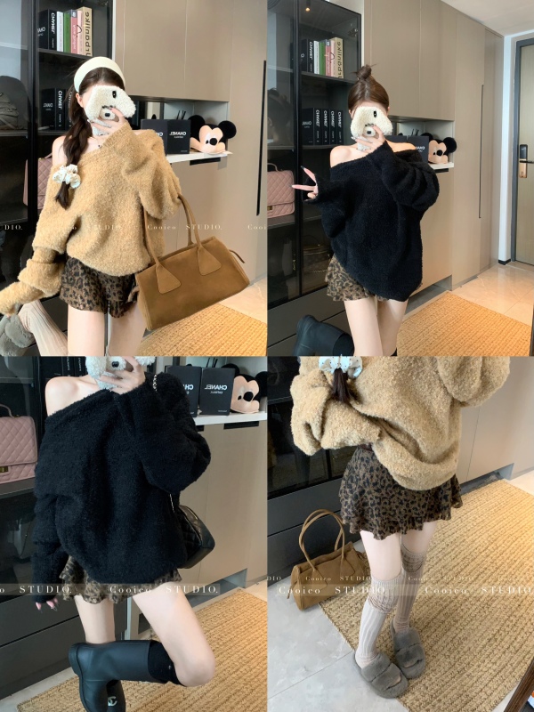 Lazy, soft and trendy one-shoulder sweater for women in autumn, loose and loose off-shoulder top