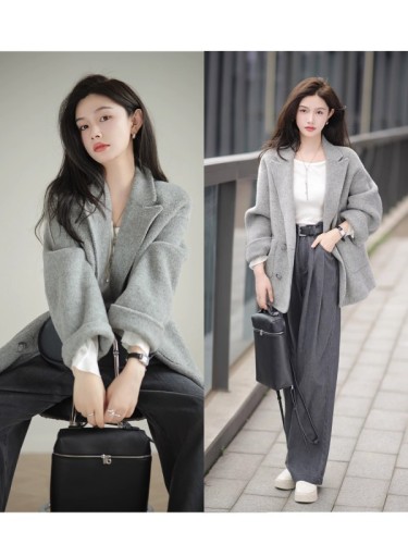 European station new winter double-sided sheep wool coat for women petite short double-breasted loose version blazer for women