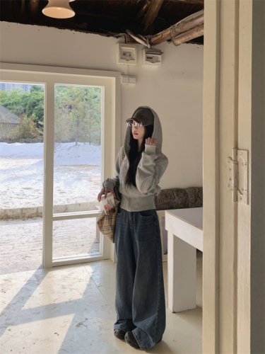 Classic thickened and velvet short style sweatshirt jacket that can be worn as a base or worn outside to slim the waist.