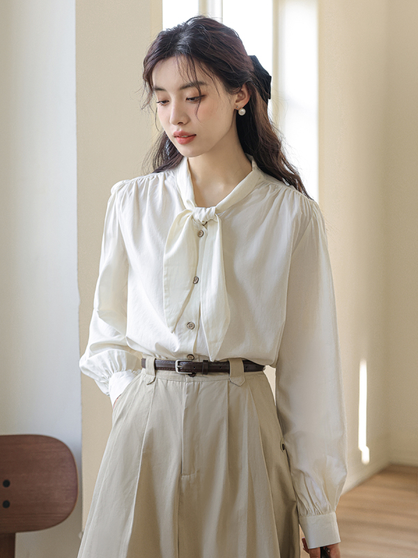 2024 new design Korean style lace-up single-breasted solid color shirt