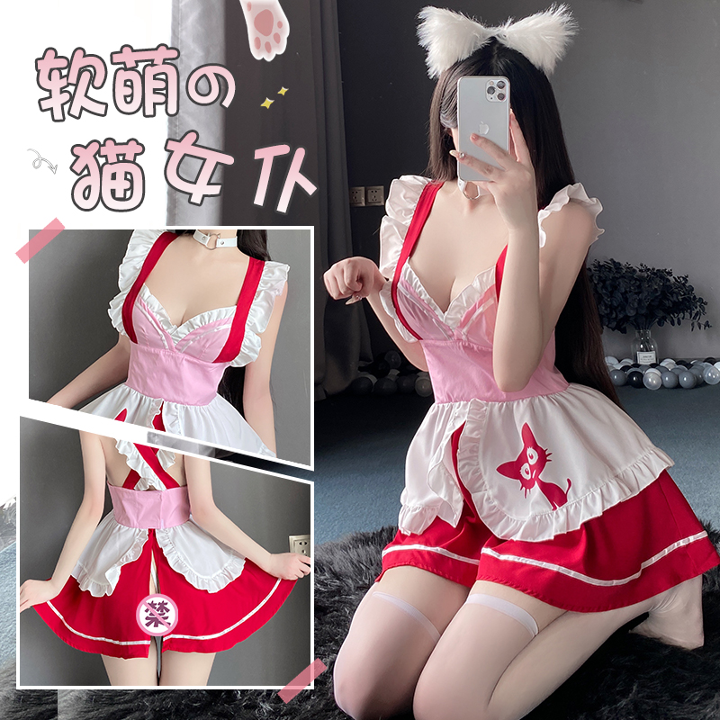 Real shot of sexy lingerie, sexy pure desire sling, maid sexy backless, small breasts showing big breasts, maid uniform suit
