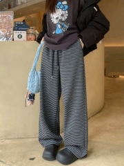 Actual shot of the new lazy style velvet thickened striped casual versatile wide-leg floor mopping pants
