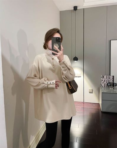 Khaki half turtleneck German velvet bottoming shirt T-shirt women's autumn and winter 2024 new casual tops