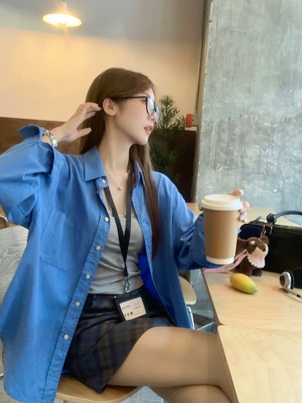 Basic 3-color Polo collar shirt for women Korean commuting versatile loose slim long-sleeved shirt early autumn new