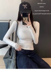 Threaded velvet 270g slim long-sleeved T-shirt women's lazy style bottoming shirt slimming top