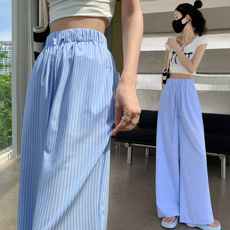 Vertical striped wide-leg pants for women 2024 new high-waisted loose floor-length trousers