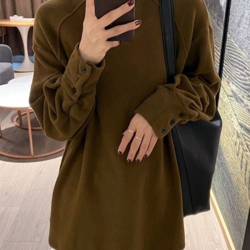 Khaki half turtleneck German velvet bottoming shirt T-shirt women's autumn and winter 2024 new casual tops