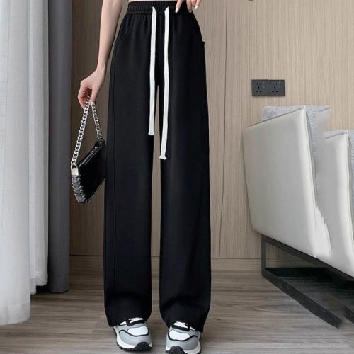 Velvet/non-velvet plus size female fat girl's drapey age-reducing casual pants are versatile, slightly fat and slimming wide-leg pants