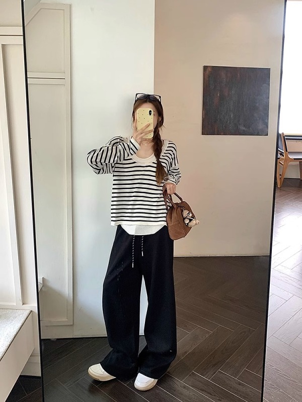 High weight imitation cashmere walking casual pants for women, drawstring, high waist, loose, versatile, straight-leg floor mopping pants