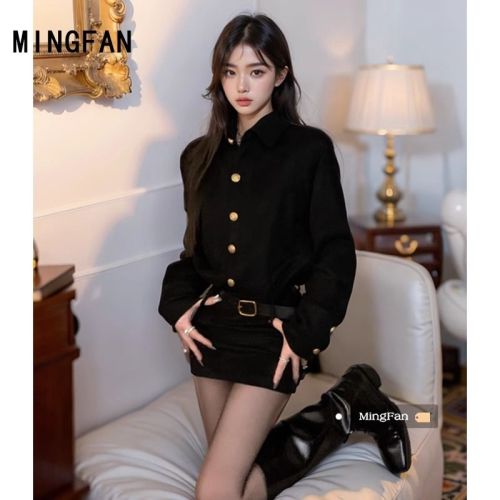 2024 new autumn women's fashionable hip-hugging shirt dress Polo collar waist slimming long-sleeved dress short skirt