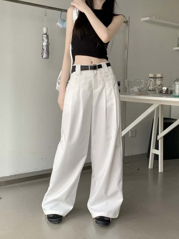 White wide-leg pants for women, suit pants for small people, slim casual pants, straight-leg pants, floor-length white pants