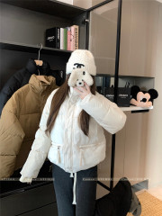 Real shot ~ American retro stand collar long-sleeved cotton jacket 2024 winter loose warm bread cotton jacket