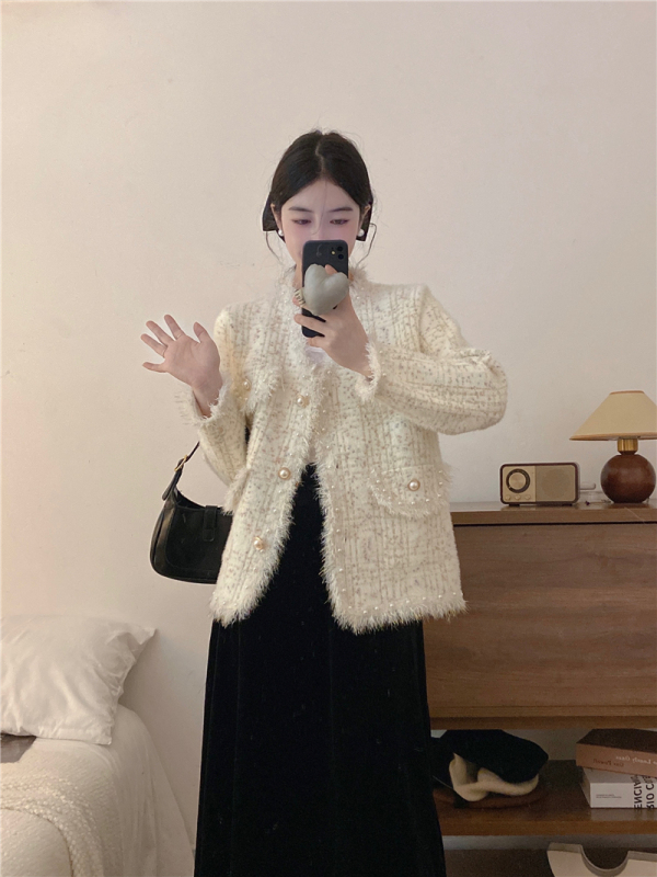 Large size sweater coat autumn and winter new French style V-neck sweater cardigan