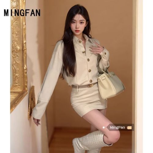 2024 new autumn women's fashionable hip-hugging shirt dress Polo collar waist slimming long-sleeved dress short skirt