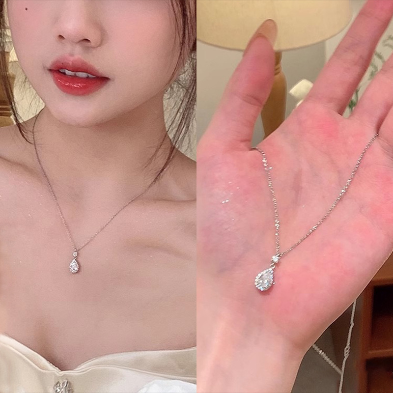 輕奢小眾簡約鋯石水滴形項鍊女韓系百搭氣質鎖骨鏈高級感網紅頸鏈