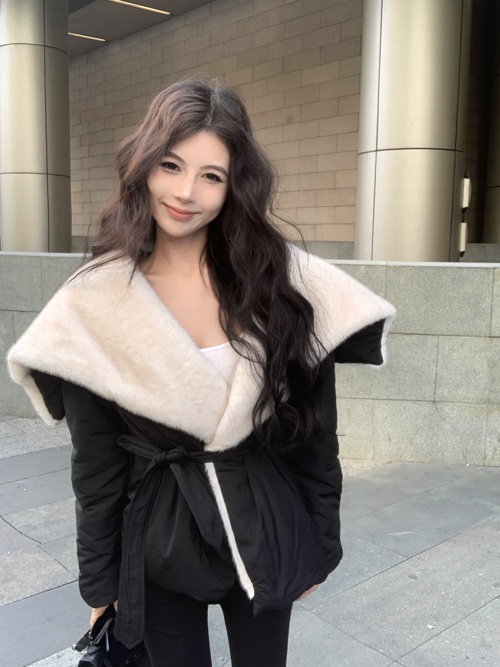 Real shot!  Korean girl street 2024 new large lapel black loose jacket women's winter fashion top