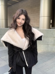 Real shot!  Korean girl street 2024 new large lapel black loose jacket women's winter fashion top