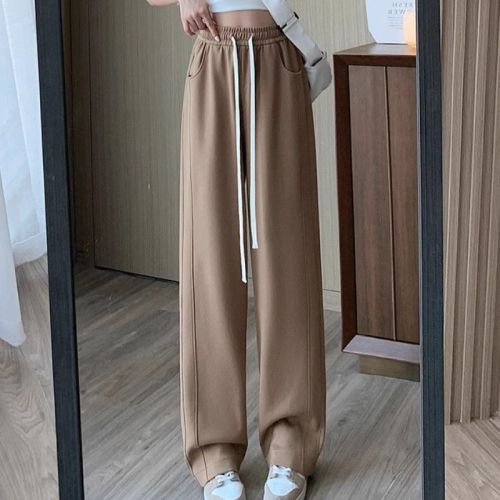 Velvet/non-velvet plus size female fat girl's drapey age-reducing casual pants are versatile, slightly fat and slimming wide-leg pants