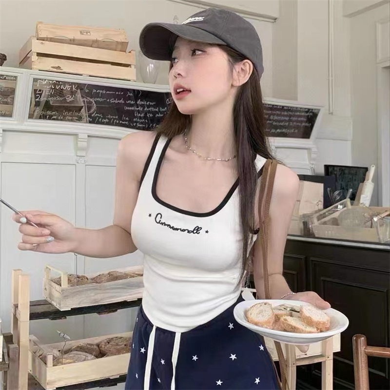 Price ~ Autumn and winter inner rayon U-neck color-blocked embroidered underwear stretch candy color vest with chest pad for women