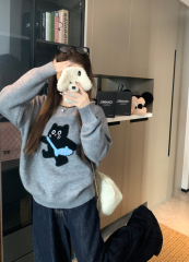 Actual shot ~ Autumn and winter new Korean version versatile contrasting color round neck fun sweet loose pure lust soft waxy sweater