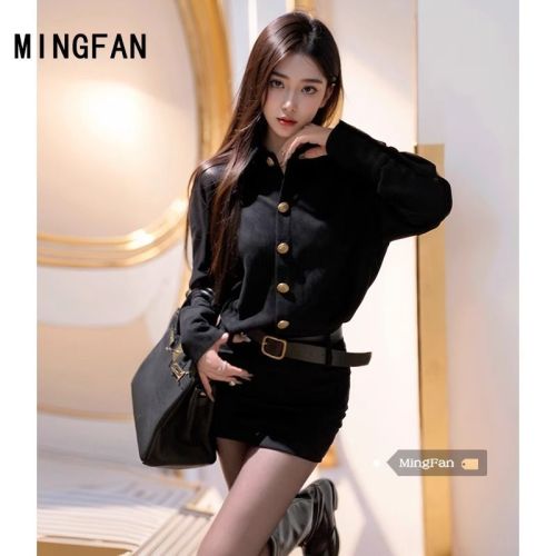 2024 new autumn women's fashionable hip-hugging shirt dress Polo collar waist slimming long-sleeved dress short skirt