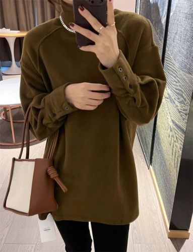 Khaki half turtleneck German velvet bottoming shirt T-shirt women's autumn and winter 2024 new casual tops