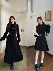 Solid color half turtleneck little black dress autumn and winter bottoming gentle slimming waist dress