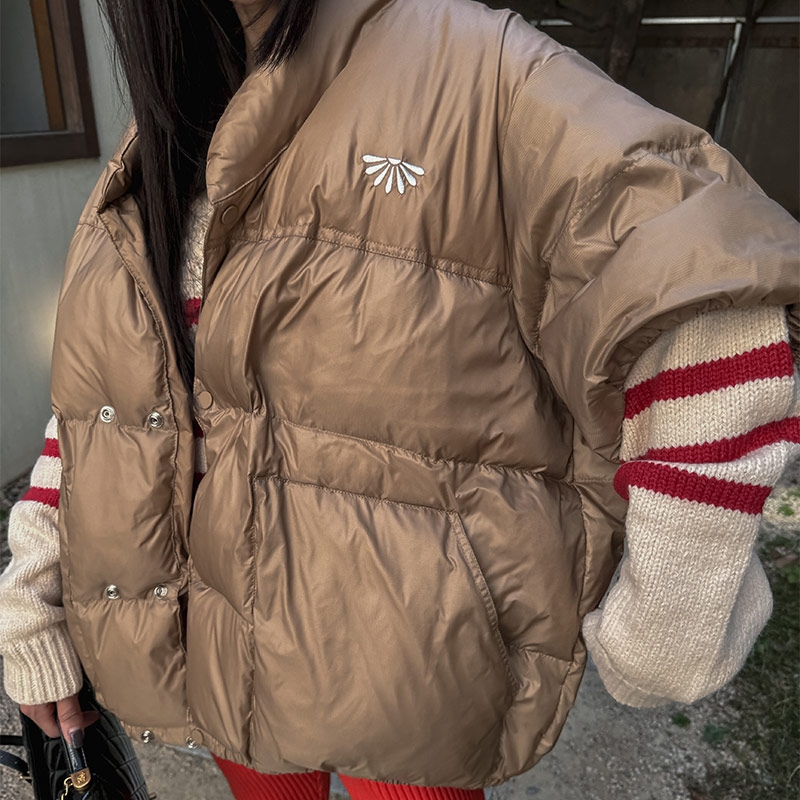 Reversible mid-length vest embroidered loose down jacket