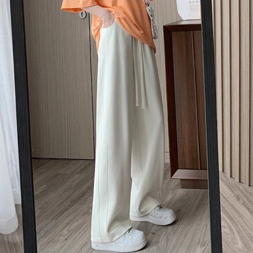 Velvet/non-velvet plus size female fat girl's drapey age-reducing casual pants are versatile, slightly fat and slimming wide-leg pants