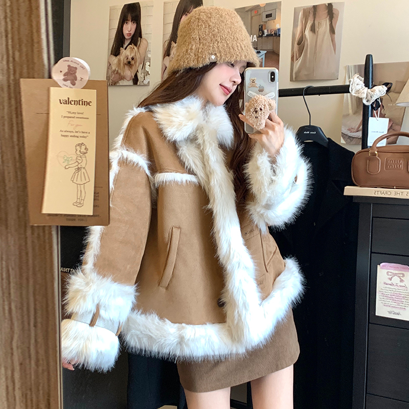 Winter fur coat, fur integrated lamb velvet thickened fur collar fur top for women 2024 winter new style