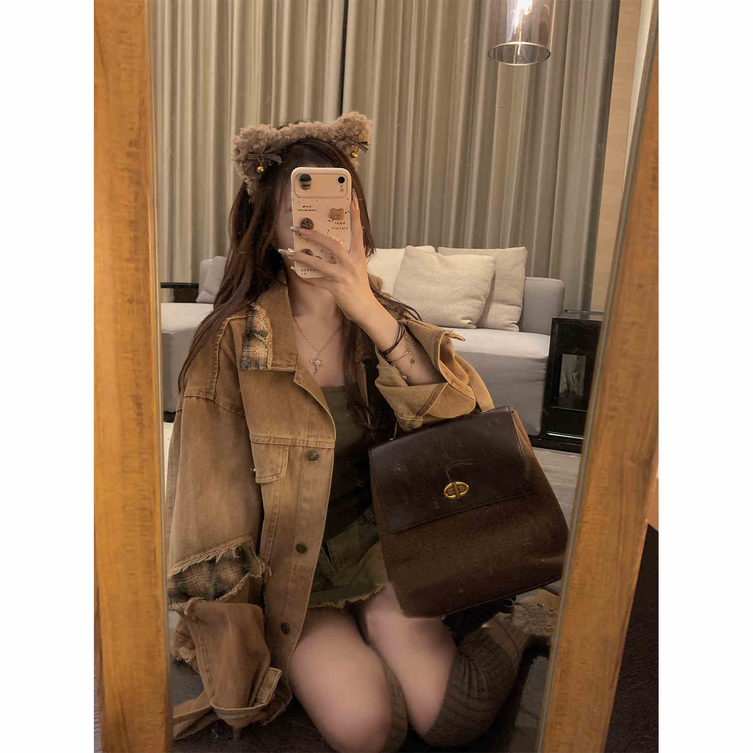 American Retro Washed Gradient Denim Jacket for Women - New Model Desert Style Maillard Color Clash Jacket Top Trendy Network Image