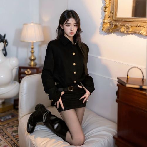 2024 new autumn women's fashionable hip-hugging shirt dress Polo collar waist slimming long-sleeved dress short skirt