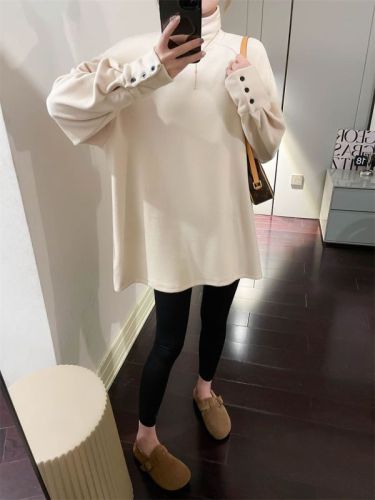 Khaki half turtleneck German velvet bottoming shirt T-shirt women's autumn and winter 2024 new casual tops