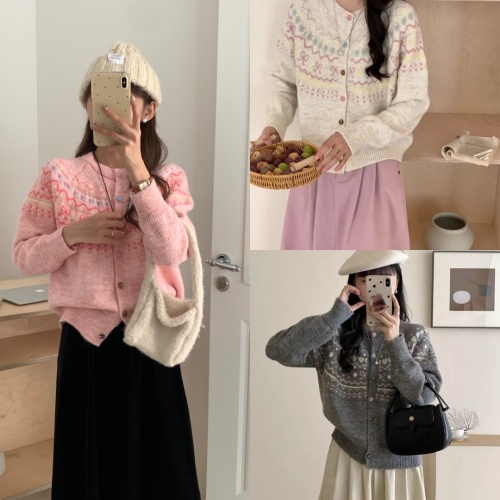 Korean Version Color Block Embroidered Knit Cardigan for Women Loose Short Sleeve Lazy Style Outerwear Top Autumn and Winter New Sweater Jacket