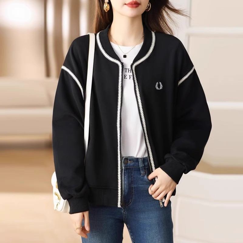 European high-end short coat for women spring and autumn 2024 new autumn style small fragrance black baseball uniform casual jacket