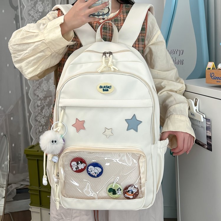 Japanese ins cute soft girl transparent backpack female large capacity versatile Korean style college style primary school student backpack