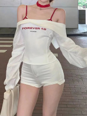 Plus size fat MM American hot girl one-shoulder long-sleeved shirt women's autumn new plaid tube top inner layering top