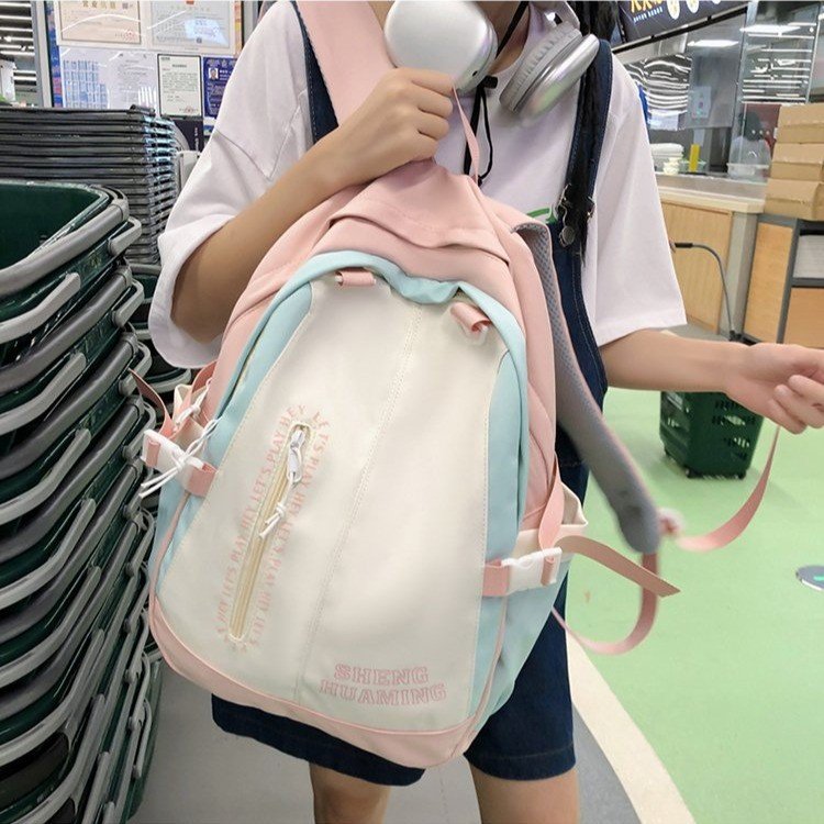Contrast color schoolbag girls ins new college style junior high school and high school student backpack Ruiying value large capacity backpack
