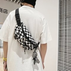 Japanese ins Harajuku dark style checkerboard checker workwear chest bag for women Korean versatile crossbody bag girl fanny bag Sha