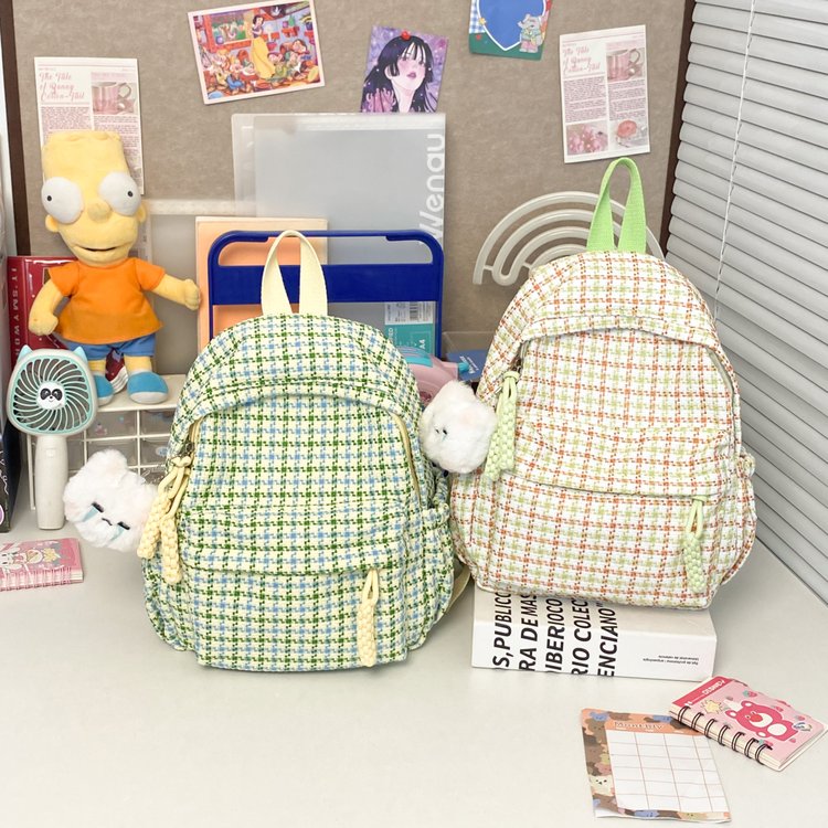 Japanese cute cute girl backpack female Korean version small fresh pastoral plaid primary school student learning lightweight small school bag
