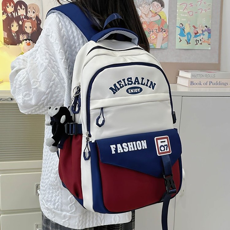 New Korean style backpack, versatile, burden-reducing school bag, contrasting color college student, high school student, large-capacity short-distance travel backpack