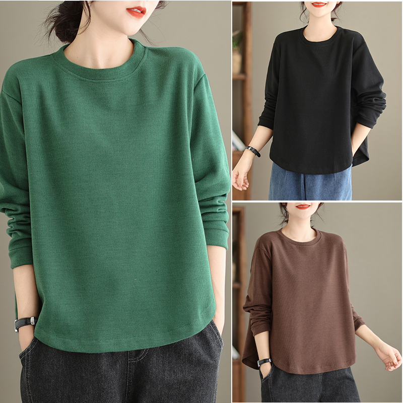 New autumn and winter large size solid color top loose simple irregular sweatshirt bottoming versatile T