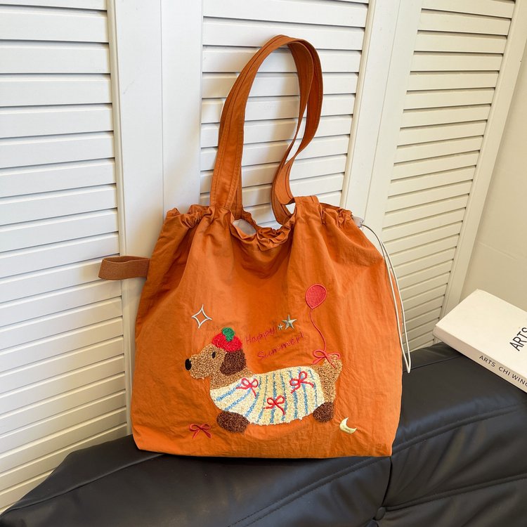 Cute embroidery versatile literary shoulder bag tote bag women's lazy style large capacity commuter shoulder bag