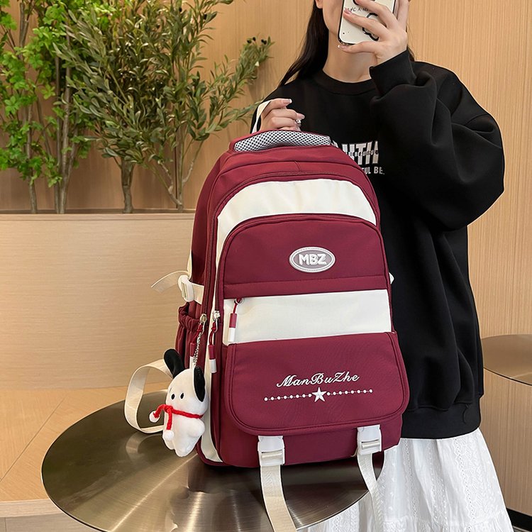 2024 New Contrast Color Fresh Backpack Korean Style Elementary School Junior High School Student School Bag Fashion Casual Large Capacity Backpack