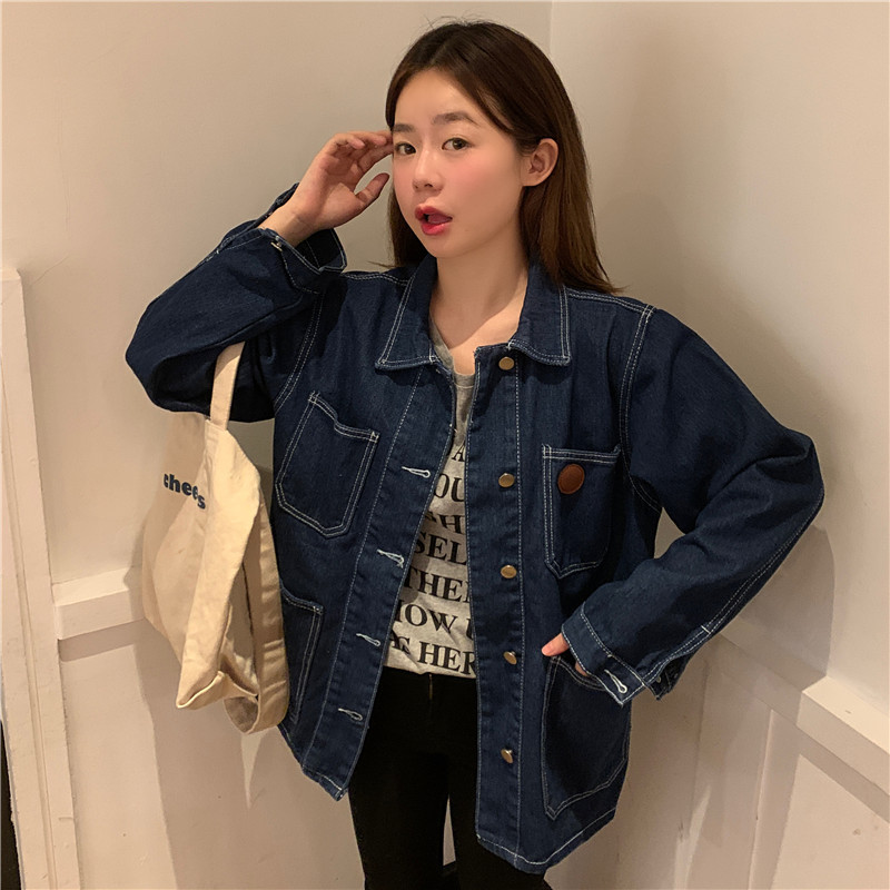 Plus size women's mid-length denim jacket for women in autumn and winter 200 pounds fat sister mm loose long-sleeved top